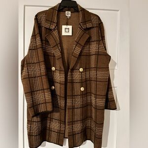 Anne Klein Brown Plaid Cardigan Jacket